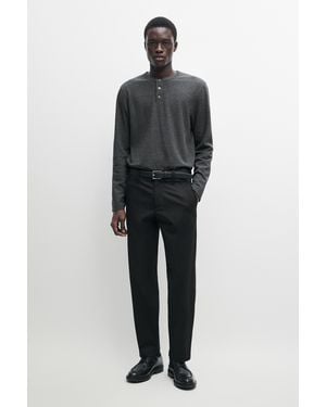 MASSIMO DUTTI Cotton Blend Henley T-Shirt - Black