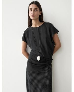 MASSIMO DUTTI Long Flowing Printed Dress With Knot Detail - Black