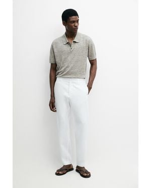 MASSIMO DUTTI Tapered Fit Linen Trousers - White