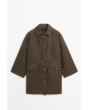 MASSIMO DUTTI Jacke Mit Gewachstem Effekt Und Kariertem Innenfutter - Braun