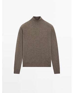 MASSIMO DUTTI Gebreide Trui Met Opstaande Kraag Van 100% Wol - Bruin