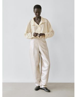 MASSIMO DUTTI Flowing Metallic Linen Trousers - White