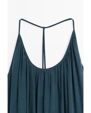 MASSIMO DUTTI Ruched Neckline Midi Dress - Blue