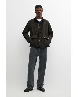MASSIMO DUTTI Quilted Jacket With Corduroy Collar - Black