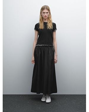 MASSIMO DUTTI Maglietta Con Doppio Dettaglio A Coste Ondulato - Nero