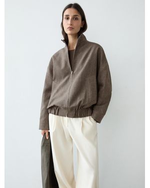 MASSIMO DUTTI Linen Melange Bomber Jacket With Scarf - Brown