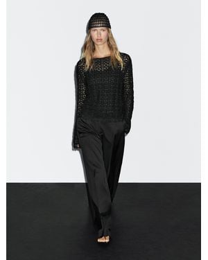 MASSIMO DUTTI Openwork Crochet Hat - Black