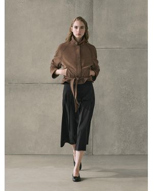 MASSIMO DUTTI Falda Midi Tablas Mezcla Algodón - Neutro