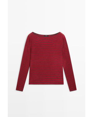 MASSIMO DUTTI Gestreepte Wollen Tricot Trui - Rood