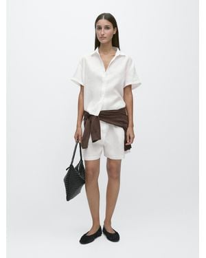 MASSIMO DUTTI 100% Linen Short Sleeve Shirt - White