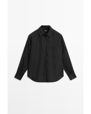 MASSIMO DUTTI Camicia Morbida A Righe Con Dettaglio Tasca - Nero