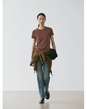 MASSIMO DUTTI Lyocell Blend Short Sleeve T-Shirt - Brown