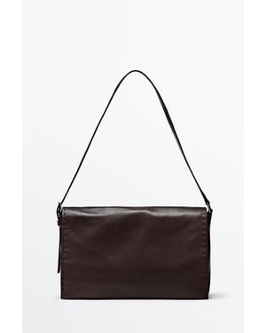 MASSIMO DUTTI Nappa Leather Crossbody Bag With Topstitching - Brown