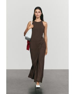 MASSIMO DUTTI Midi Dress With Side Button Detail - Brown