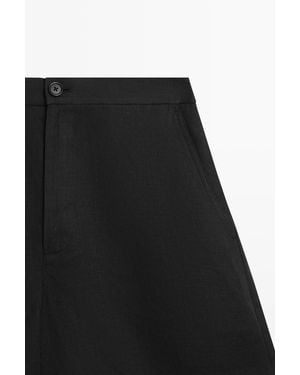 MASSIMO DUTTI 100% Linen Short Bermuda Shorts - Black
