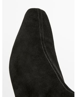 MASSIMO DUTTI Split Leather Wedge Ankle Boots - Black