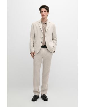 MASSIMO DUTTI Linen Suit Blazer With Pocket Details - Natural