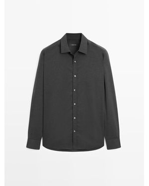 MASSIMO DUTTI Regular Fit Overhemd Met Fijne Ruiten - Zwart