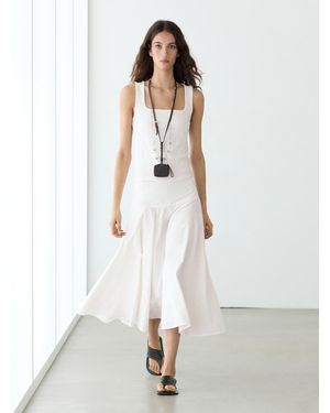 MASSIMO DUTTI 100% Cotton Midi Skirt With Yoke Detail - White