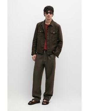 MASSIMO DUTTI 100% Linen Herringbone Detail Trousers - Green