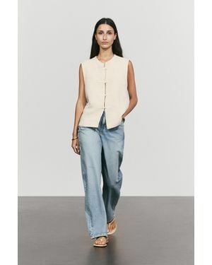 MASSIMO DUTTI Linen Blend Button-Detail Vest - Blue