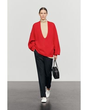 MASSIMO DUTTI Oversize Wool-Blend Knit Jumper - Red