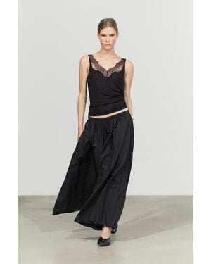 MASSIMO DUTTI Strappy Lace-Trimmed Camisole Top - Black