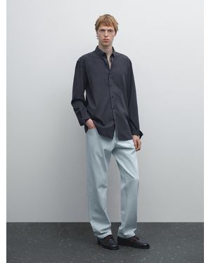 MASSIMO DUTTI Camisa Sarga Regular Fit Mezcla Algodón - Gris