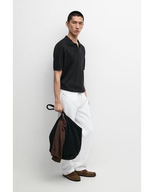 MASSIMO DUTTI Short Sleeve Wool Blend Knit Polo Shirt - Black
