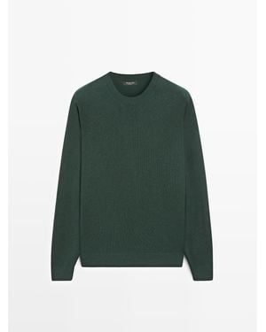 MASSIMO DUTTI Tricot Katoenen En Wollen Trui Met Ronde Hals - Groen