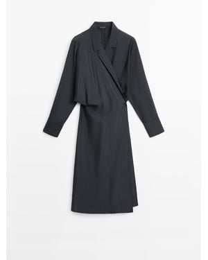 MASSIMO DUTTI Midi-Jurk Met Gedrapeerd Detail - Blauw