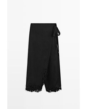 MASSIMO DUTTI Broekrok Van 100% Linnen Met Borduursel - Zwart