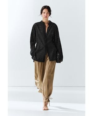 MASSIMO DUTTI Flowing Embroidered Shirt - Black