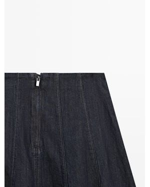 MASSIMO DUTTI Denim Godet Midi Skirt - Blue