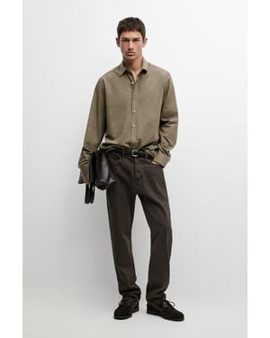 MASSIMO DUTTI 100% Cotton Melange Twill Regular Fit Shirt - Natural