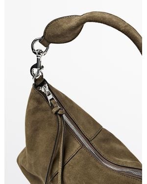 MASSIMO DUTTI Suede Leather Bucket Bag - Green