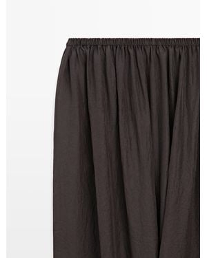 MASSIMO DUTTI Shirred Waistband Midi Skirt - White