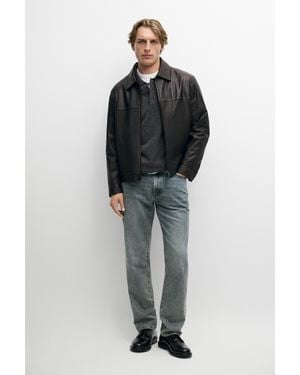MASSIMO DUTTI Cazadora Detalle Cuello Piel Napa - Azul