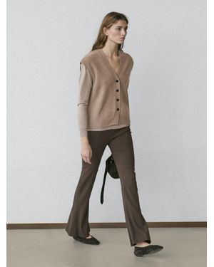 MASSIMO DUTTI Knit Wool Blend V-Neck Vest - White