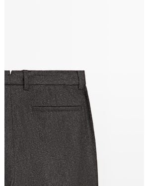 MASSIMO DUTTI Wool Blend Twill Trousers - Grey