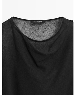 MASSIMO DUTTI Linen Blend Crossover T-Shirt - Black