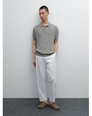MASSIMO DUTTI Pullover Im Polo-Stil Mit Baumwolle Und Leinen - Grau