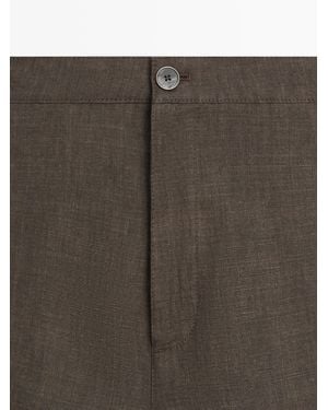 MASSIMO DUTTI Short Linen Bermuda Shorts - Brown