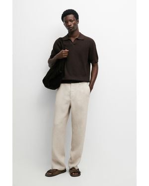 MASSIMO DUTTI 100% Linen Trousers With Elastic Waistband - Natural