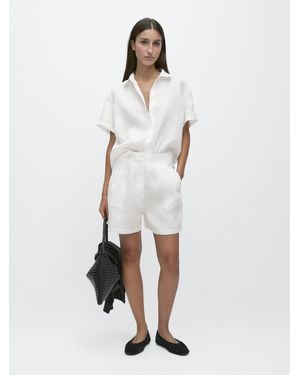 MASSIMO DUTTI Long Pleated Bermuda Shorts, 100% Linen - White