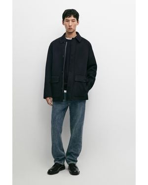 MASSIMO DUTTI Abrigo Corto Lana Doble - Azul