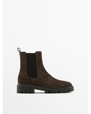MASSIMO DUTTI Flat Chelsea Boots With Track Sole - White