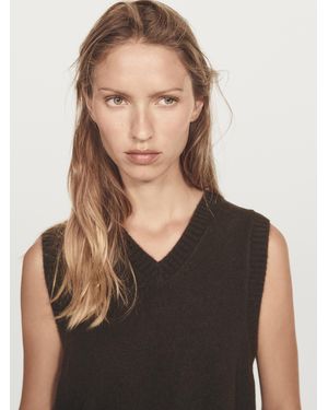 MASSIMO DUTTI 100% Cashmere V-Neck Vest - Black