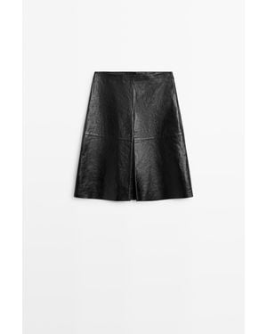 MASSIMO DUTTI Korte Nappa Leren Rok - Zwart