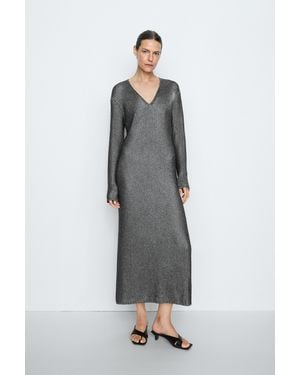 MASSIMO DUTTI Long Metallic Knit Dress - Grey